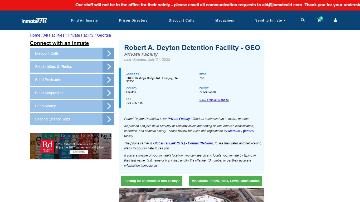 Robert A. Deyton Detention Facility - GEO - Inmate Search ...