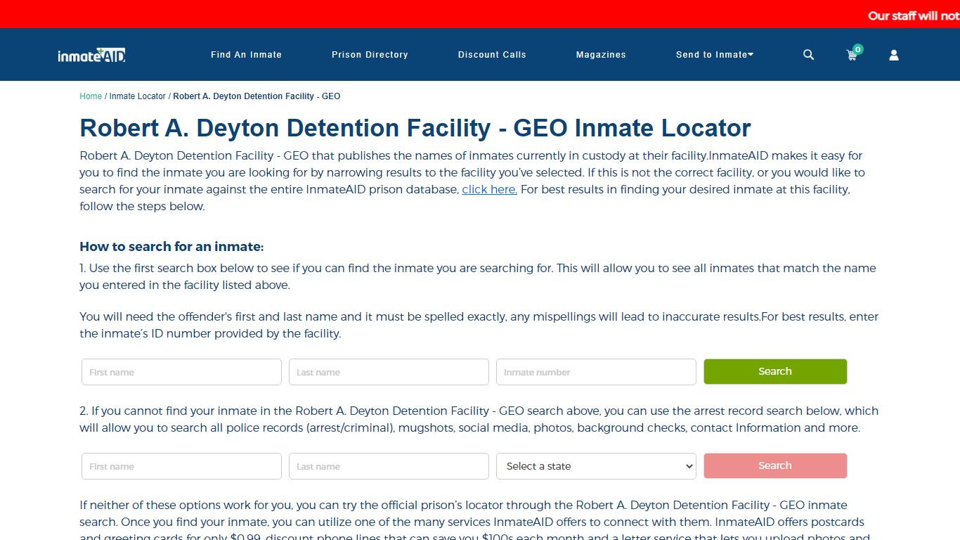 Robert A. Deyton Detention Facility - GEO Inmate Locator